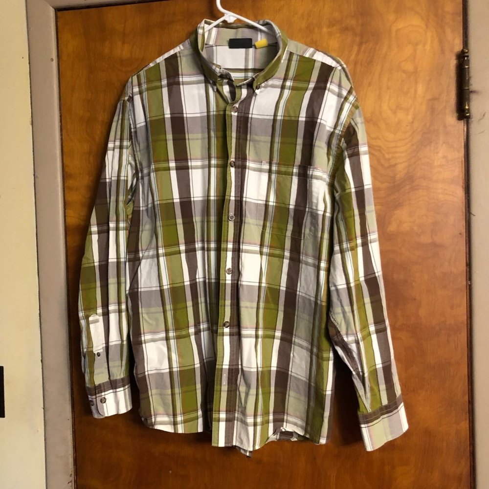 CABELA'S XL Medium Men's Long Sleeve Casual Button Down Shirt Plaid Green Brown